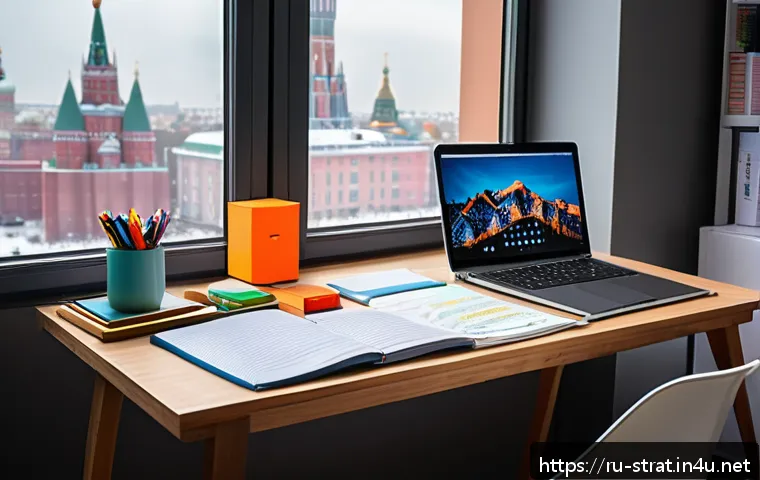 전략경영 실기 준비물 체크리스트 - A modern, organized study workspace in a cozy apartment in Moscow, featuring a wooden desk with neat...